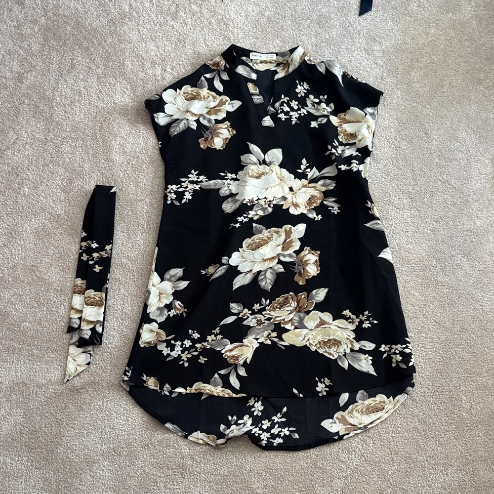 SHEIN Black Floral Kids Casual Dress